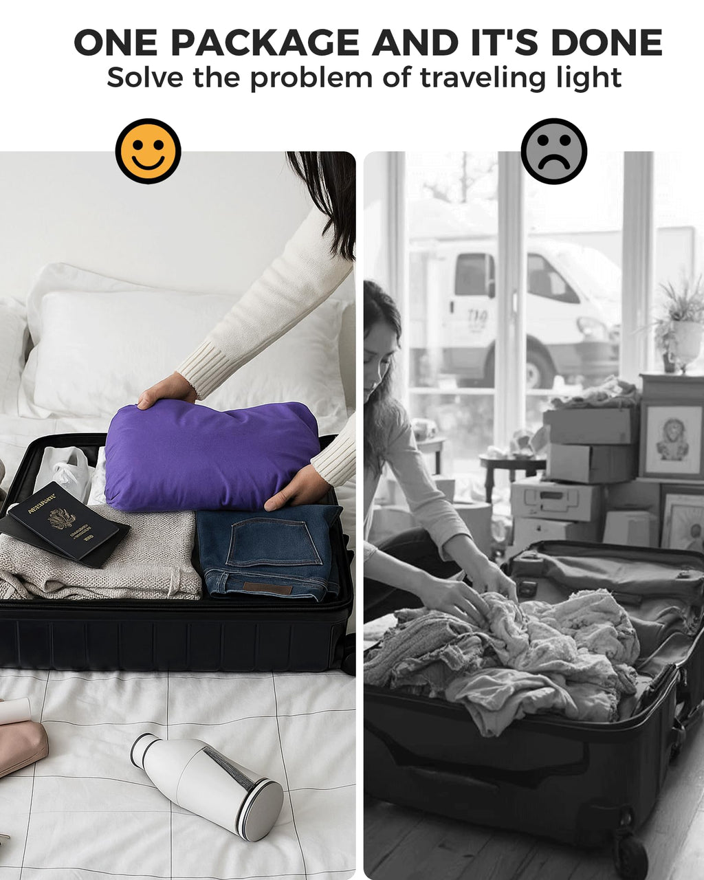 Compression Travel Laundry Bag for Dirty Clothes, Pump-Free Laundry Bag for Suitcase & Dorm, Waterproof Wet Dry Clothes Organizer, Large Capacity Space Saving Travel Bag (1 Pcs)(Purple, M)
