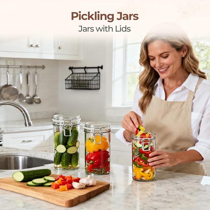 ComSaf Glass Pantry Jars with Airtight Lids 34 oz 3 Pack Coffee Canisters
