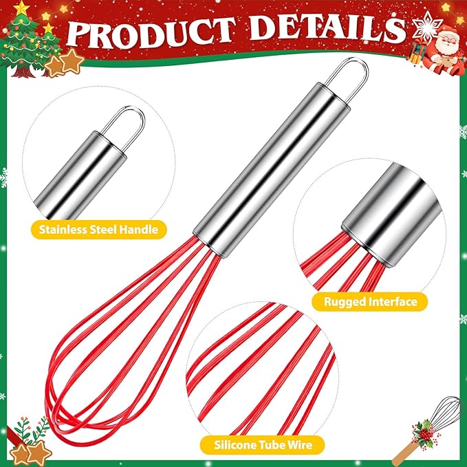 12 Pcs 8 Inch Whisks Bulk for Cooking, Silicone Red Whisks DIY Fillable Whisk Gifts for Candy Holder Valentines Day Party Favor Gift Supplies, Cooking Kitchen Utensils Supplies