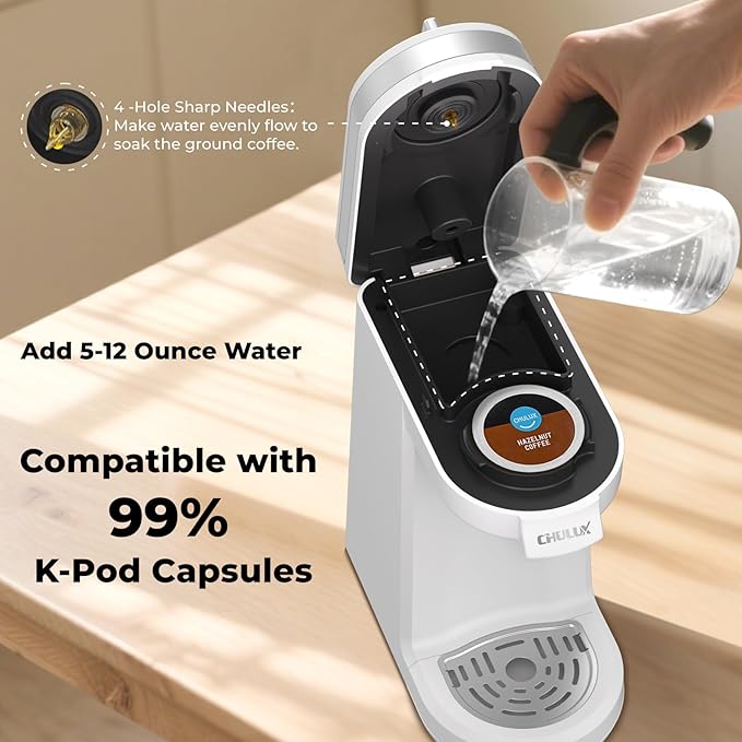 CHULUX Mini Single Serve Coffee Maker, Portable Pod Coffee Machine, White