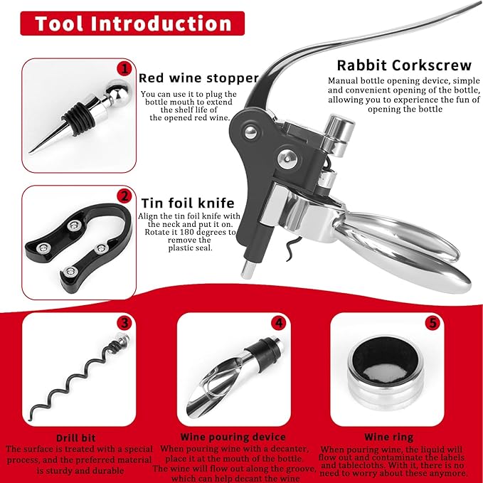 Rabbit Wine Opener,Lever‑Style Corkscrew for Wine Bottles Sets