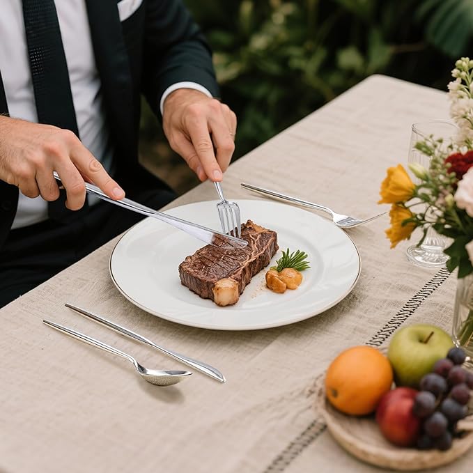 Rubtlamp 90Pcs Silver Plastic Silverware, Silver Plastic Utensils, Plastic Cutlery Include 30 Knives, 30 Forks and 30 Spoons, Silverware Heavy Duty For Party