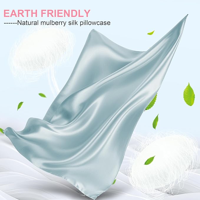 LYSHIN Silk Pillow Cases 2 Pack Standard Size with Zipper, Haze Blue