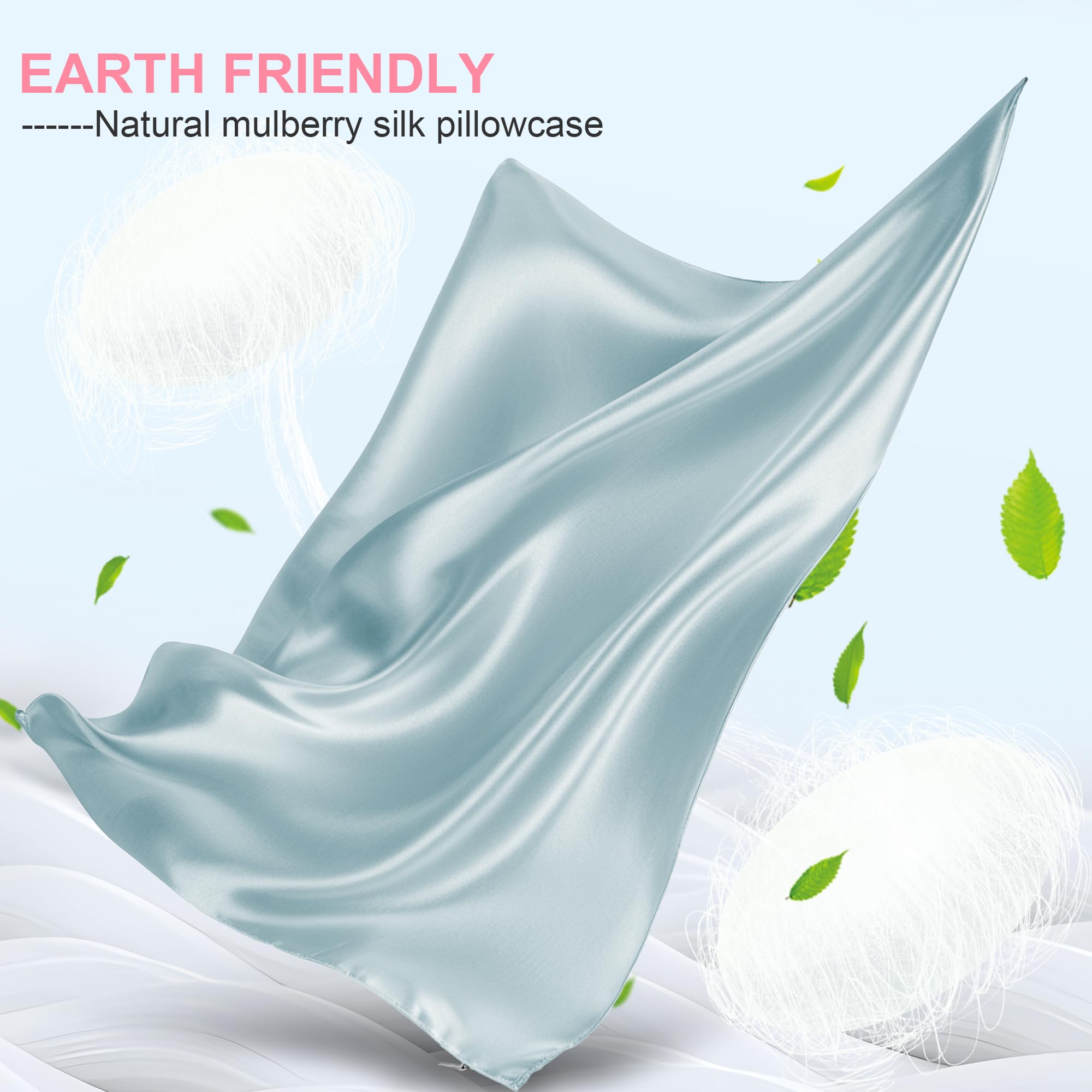 Silk Pillow Cases King Size with Hidden Zipper, Mulberry Silk Pillowcase for Hair and Skin, Smooth and Soft Breathable Cooling Silk Satin Pillow Covers for Sleeping, Gifts for Women, Haze Blue
