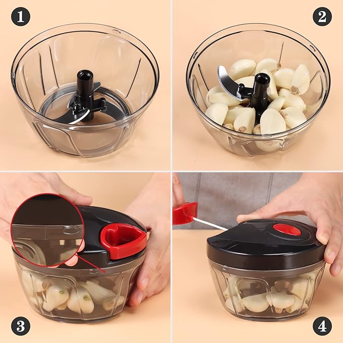 Cambom Manual Food Chopper Vegetable Cutter, Hand String Vegetable Chopper Onions Cutter for Vegetable Fruits Nuts BPA Free Food Safe Material, 500ml Black