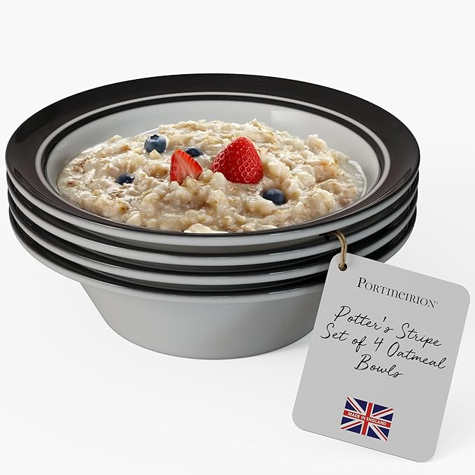 Portmeirion Potter's Stripe Oatmeal Bowl - Black, Set of 4