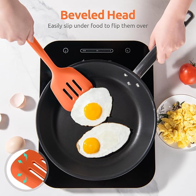 U-Taste Silicone Turner Slotted Spatula, 13.6" Long/3.7" Wide, Orange
