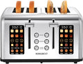 4 Slice Touch Screen Toaster with Wide Slots Stainless Steel Digital Toasters for Family Breakfast, Even Toasting for Bagel & Bread, Reheat Defrost Cancel, Removable Crumb Tray, Silver