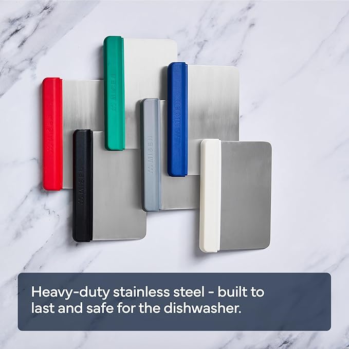 Misen Stainless Steel Bench Scraper - Versatile Food Scraper with Blue Handle - Ideal for Kitchen, Pastry & Dough - Durable Cutting Board Scraper Tool for Effortless Transfer into Pots & Pans - Blue