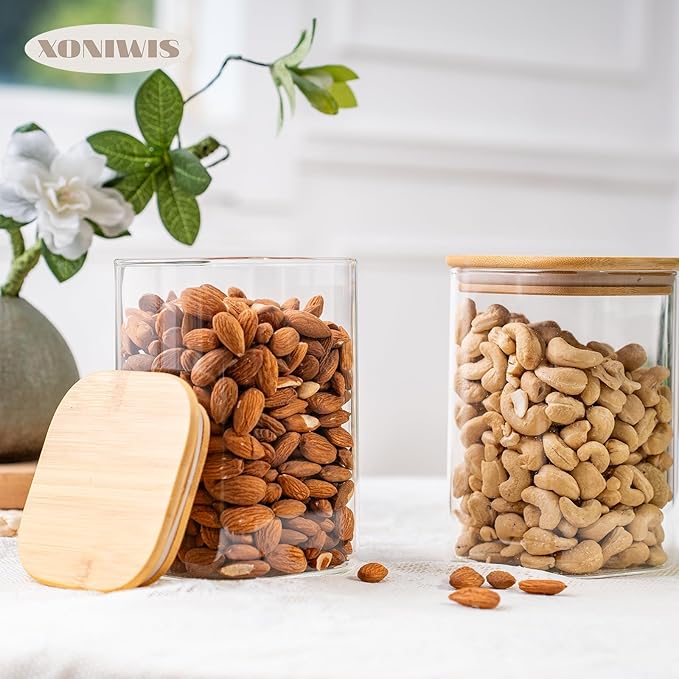 Xoniwis 3-Pack 1.6Qt Square Glass Storage Jars with Bamboo Lids