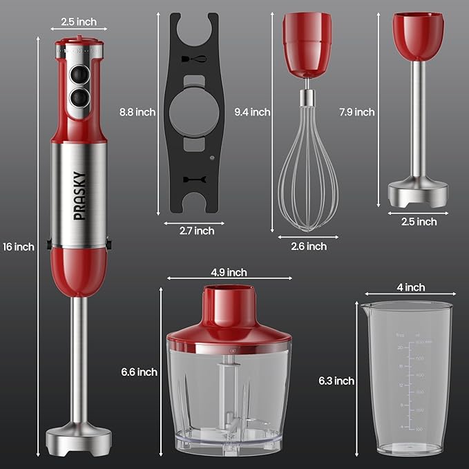 Immersion Blender Handheld 1200W, 5-in-1 Hand Blenders, 20 Speeds Hand Mixer, Stainless Steel Blades, Milk Frother Wand, Whisk, Beaker, Suitable for Kitchen, Protein Shakes and Baby Food