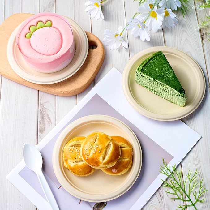 ECOLipak 6 in 200 Pack Natural Disposable Compostable Dessert Paper Plates