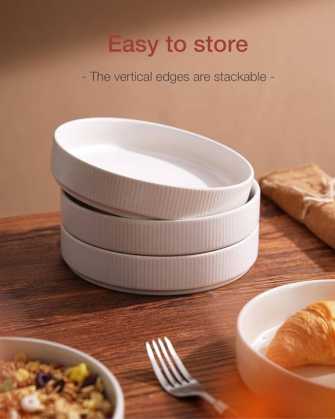 famiware Star 8.25" Pasta Bowls Set of 6, Bowl Plates, Matte White