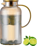 Buaic Glass Pitcher with Lid, 68 oz/ 2L Amber Glass Water Pitcher