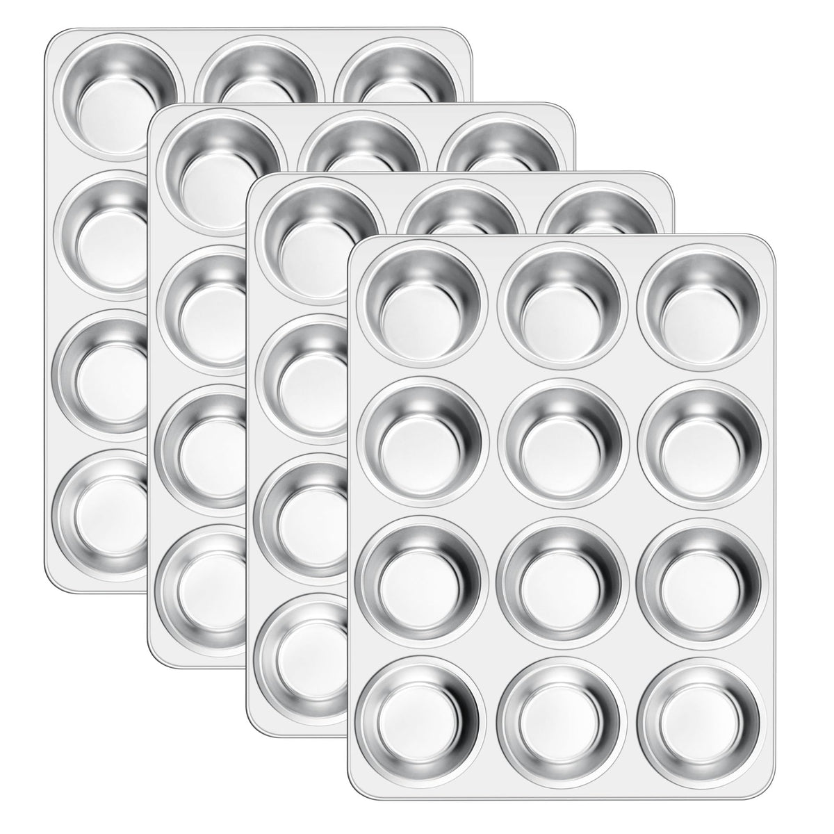 E-far 12-Cup Muffin Pan Set of 4, Stainless Steel Cupcake Pan for Oven