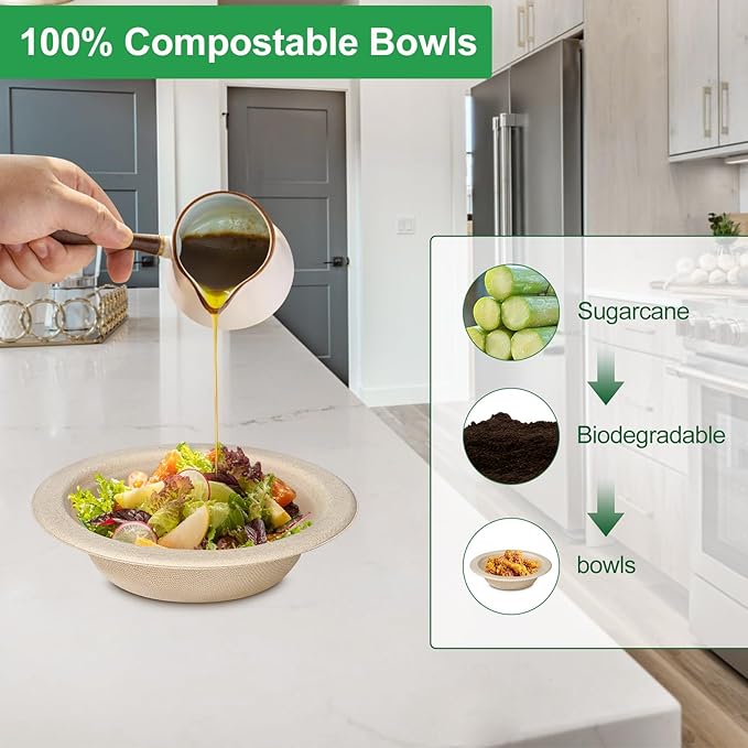 Bionutrio 12 oz Paper Bowls Disposable, 500 Pack Compostable Bulk
