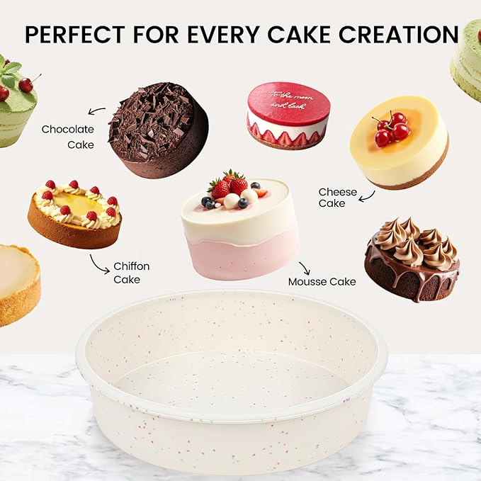 Vinino 6 Inch Round Cake Pan Set, 3 Pack Silicone Mold with Metal Frame