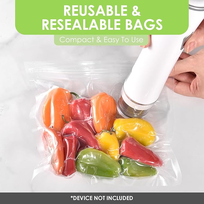 Reusable Vacuum Sealer Bags for Food, 20 BPA-Free Medium (10 x 11in) Food Storage Bags, Freezer, Odor-Resistant, Leak-Proof, Compatible with Vacuum Sealers