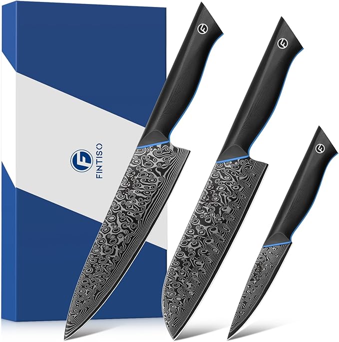3 Piece Kitchen Knife Set, 67-Layer Damascus Steel, Ergonomic G10 Handle