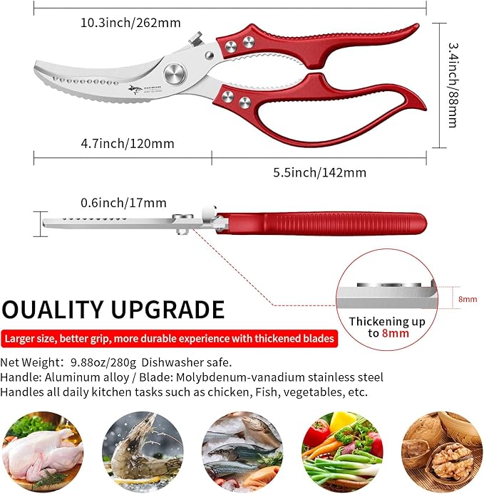 MAD SHARK Heavy Duty Poultry Shears,Spring Loaded Butterfly Meat Scissors