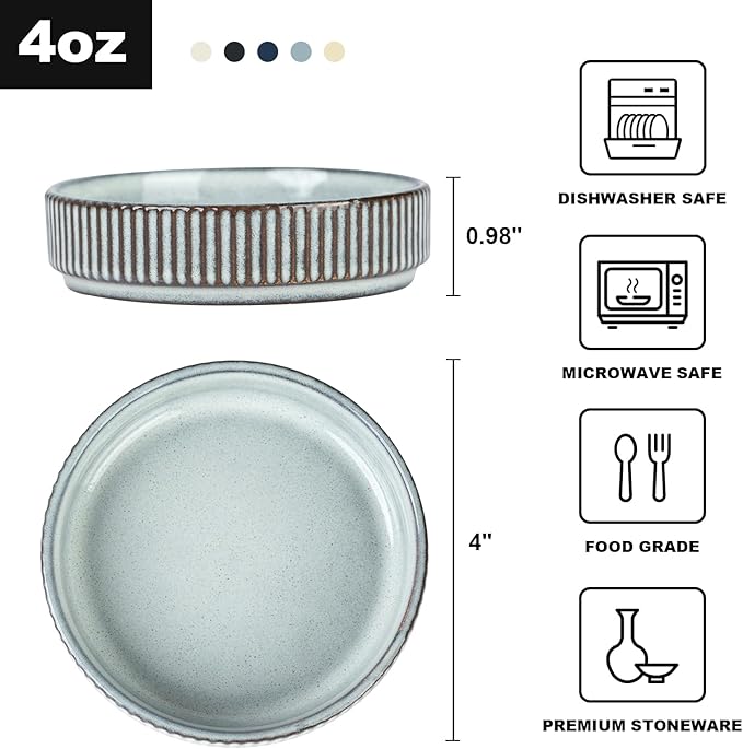 famiware Ceramic Soy Sauce Dish, 4oz Dipping Bowls Set of 6, Smoky Blue