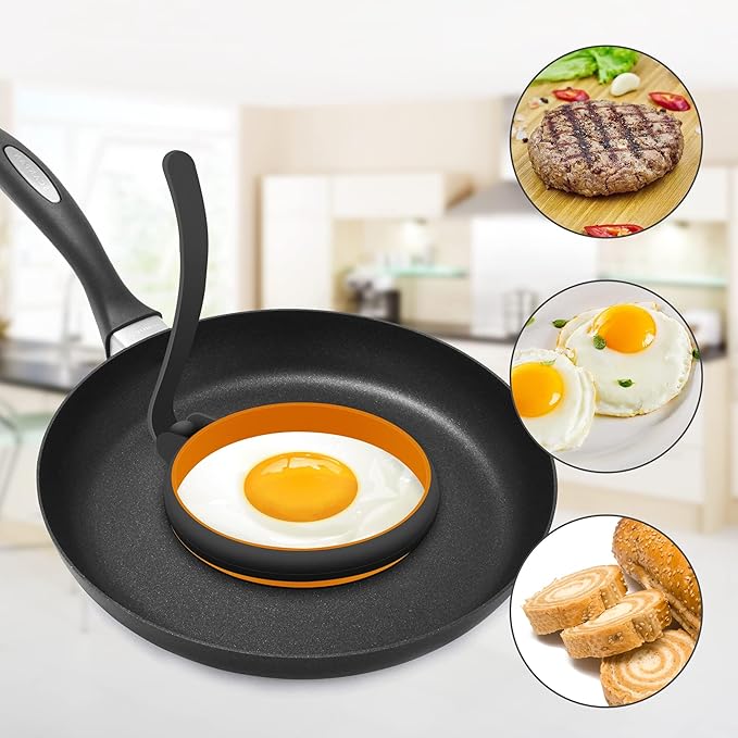 Silicone Egg Rings For Egg Mcmuffins Maker, Silicon Egg Shaper Egg Form for Pancake Patties & English Muffin, Foldable Round Crumpet Ring Mold, Non Stick Eggs Circles