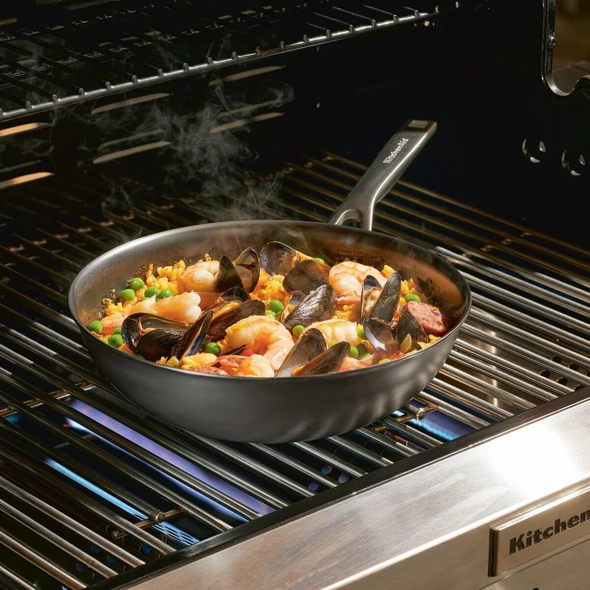 KitchenAid NITRO Carbon Steel Wok, 10-Inch Nitrided Carbon Steel Pan, Stir Fry Pan, Gray