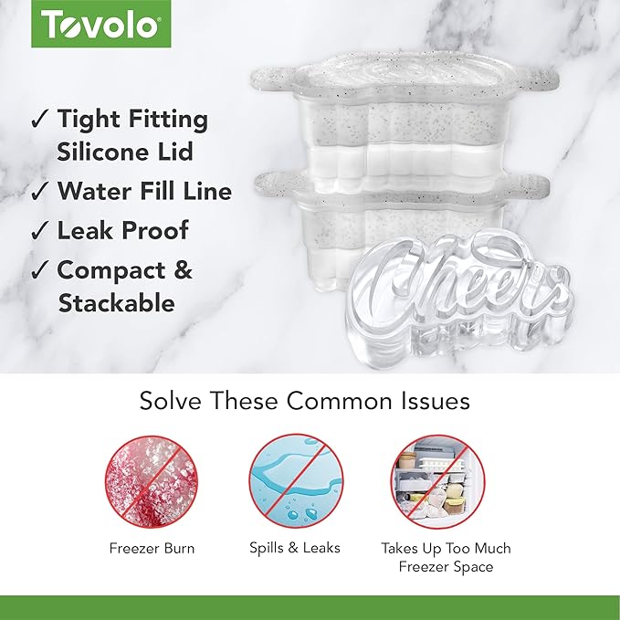 Tovolo Cheers Ice Mold Pack of 2 Craft Ice Cube Molds for Whiskey Bourbon Cocktails, Easy Fill No Leak Cheers Shaped Ice Cube Bar Essentials for Bartender Gifts Dishwasher Safe BPA Free Silicone