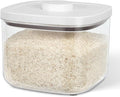 TBMax Large Airtight Food Container 5.28 Qt with Pop Up Lid & Measuring Cup, Ideal for 10 Lbs of Rice or 7 Lbs of Flour, Square Short Food Storage Bin for Kitchen Pantry and Drawer Organization