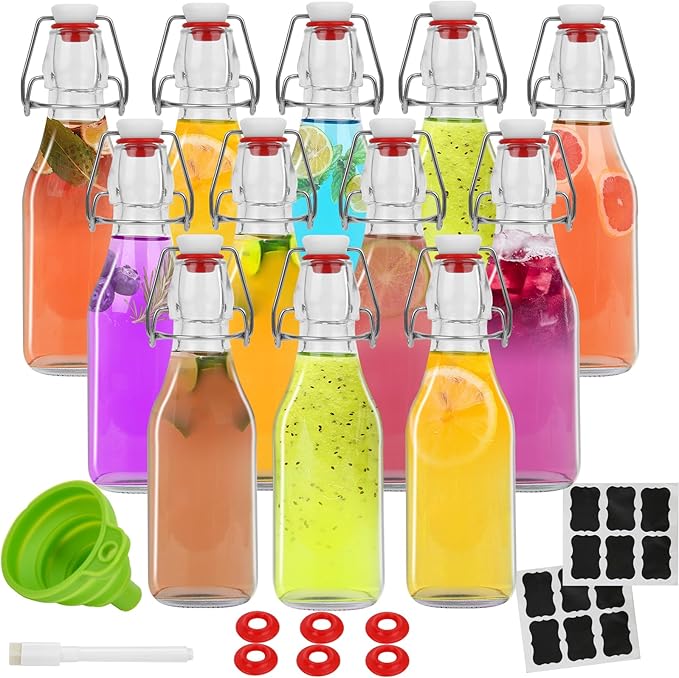 ZEBEIYU 12 Pack 8.5 oz swing top glass bottles,flip top glass bottle with airtight lid for home brewing,kombucha,kefir,vanilla extract,beer,oil,vinegar,homemade juices,soda,beverages,2nd fermentation
