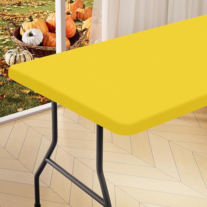 homing Rectangle Table Cloth Cover, Water-Resistant Polyester Elastic Fitted Tablecloth, Fits for 6 Foot Folding Tables, Washable Table Protector for Picnic, Camping, Outdoor (Yellow, 30" x 72")