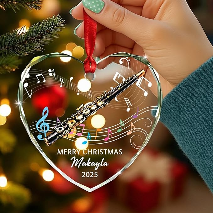 Customized Piccolo Instrument Glass Christmas 2026 Ornament, Personalized Year Text Name Piccolo Player Xmas Ornaments Gift for Husband Wife Dad Mom Kids, Unique Piccolos Musical Instrument Ornament
