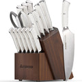 Knife Set, Astercook Kitchen Knife Set with Block, 15 Pcs Luxurious High Carbon German Stainless Steel Knives Set with Full Tang Ergonomic Handle, Dishwasher Safe Knife Set with Sharpening Rod, White