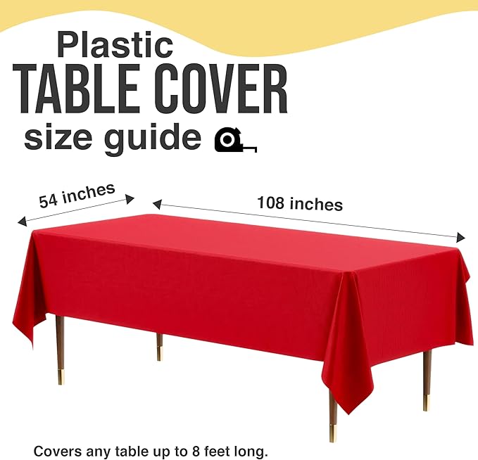 Exquisite Party Solids 66% Thicker Premium Plastic Table Cloth Rectangle Table Cover 0.5 Mil 6 Pack Red Table Cloth 54 Inch x 108 Inch Disposable Tablecloth Won't Tear Easily Like Cheap Thin Brands