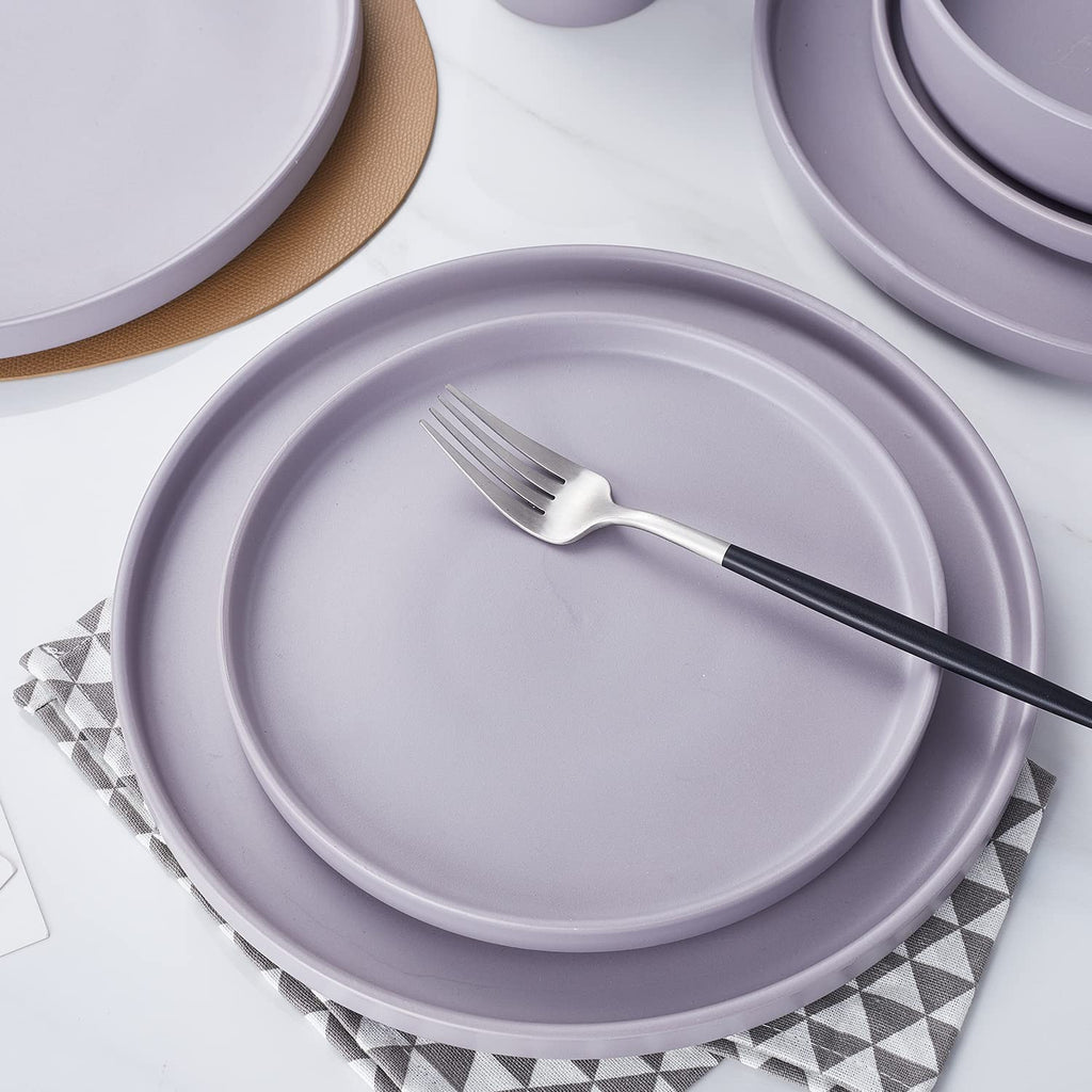 Stone Lain Cleo Stoneware 16-Piece Modern Dinnerware Set, Plates and Bowls, Light Gray, Service for 4, Microwave & Dishwasher Safe
