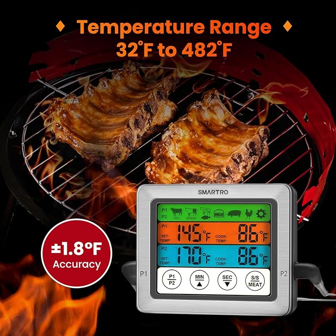 SMARTRO ST54 Dual Probe Digital Meat Thermometer with Timer Mode
