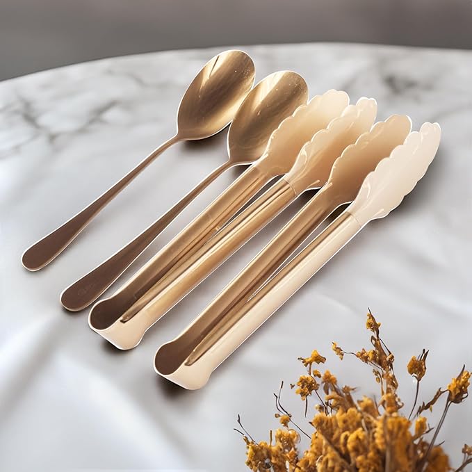 12PCS Gold Serving Utensils Set,Includes 8 large serving spoons,4 serving tongs
