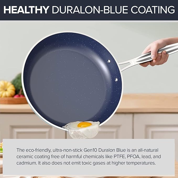 Nuwave 7pc Cookware Set Healthy Duralon Blue Ceramic Nonstick Coated