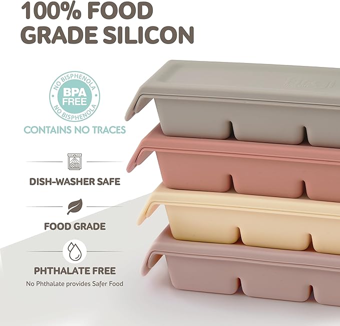 Firgi 1.7 oz/4 Sections Silicone Ice Cube Freezer Tray with Lid, 100% Food-Grade Platinum Silicone,Leak Resistance & Dishwasher Safe for Baby Food Prep,Breast Milk,Purees - Korean Made, Indie Pink