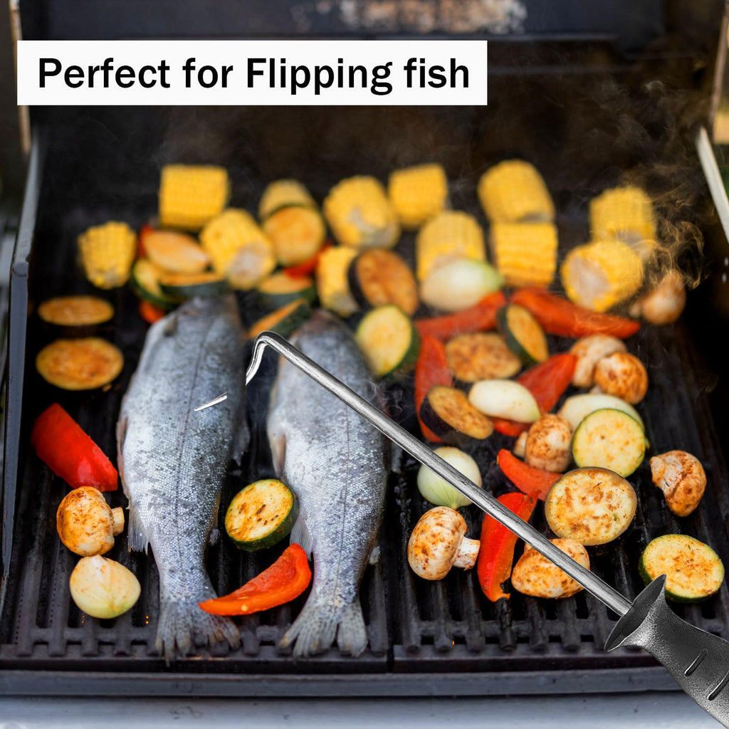 [ 2 Pack ] Large 17 inch Pigtail Food Flippers - Premium Stainless Steel Meat Turner for Grilling and Cooking, Meat hook Replaces Tong and Spatula. Turns, Flips, and Carries Food Quickly and Safely