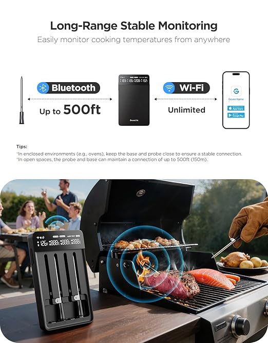 GoveeLife Smart Wireless Meat Thermometer Digital 4 Probes with App Alarm