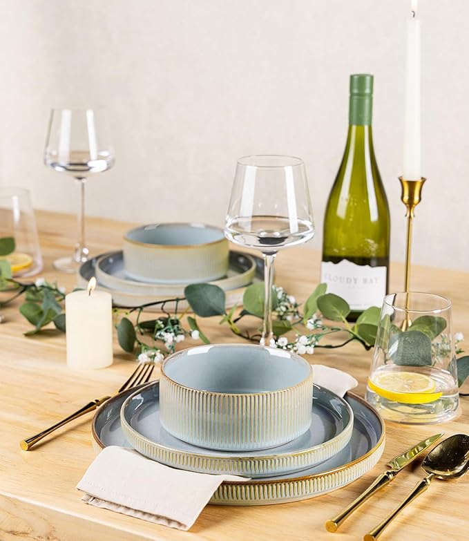 TheTerra Ceramic Dinnerware Sets for 8, 24 Pieces Plates and Bowls Set