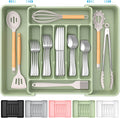 ukeetap Extra Large Expandable Silverware Organizer, Flatware Tray, Green