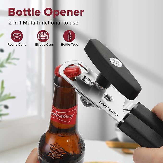 COOCLAN Multifunction Magnetic Manual Can Opener and Bottle Opener, Black
