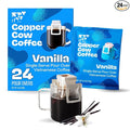 Copper Cow Coffee Premium Pour Over Single-Serve Vietnamese Coffee Pouches (24 pack) | Vanilla | Dark Roast | Flavored with Vanilla Beans | Convenient Vietnamese Ground Coffee Packets, Travel Friendly