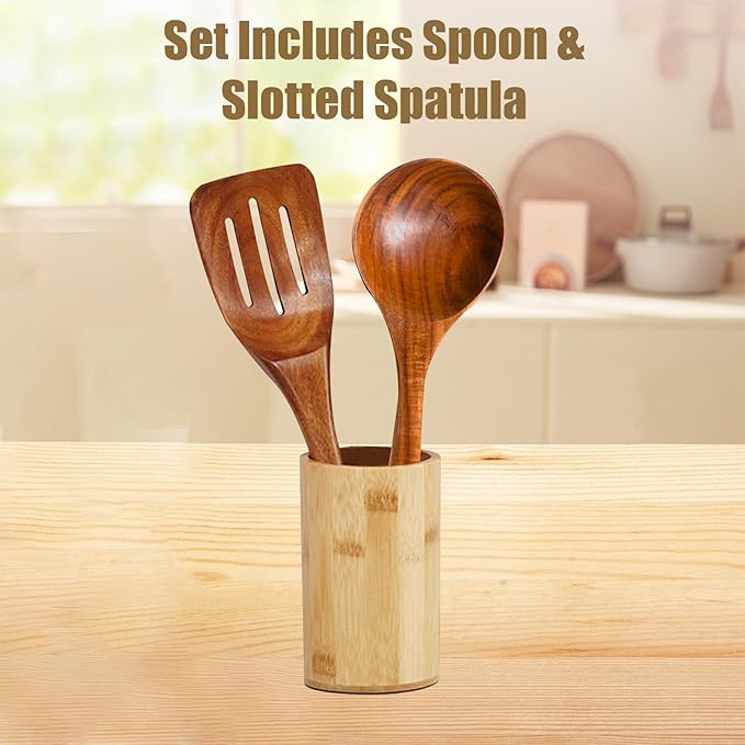 Zenxylo Wooden Spoons for Cooking & Cooking Spatula Turner Set, Premium Teak Wooden Cooking Utensils Set, Wooden Mixing Spoon