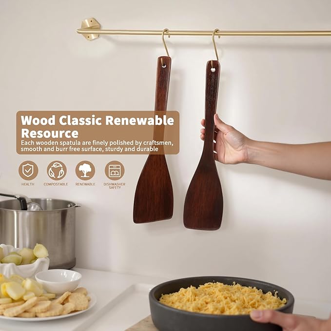 Wooden Spatula for Cooking, Long Handle Flat Spatulas for Frying Pan, Left and Right Hand Wood Turner for Cooking Kitchen Utensils