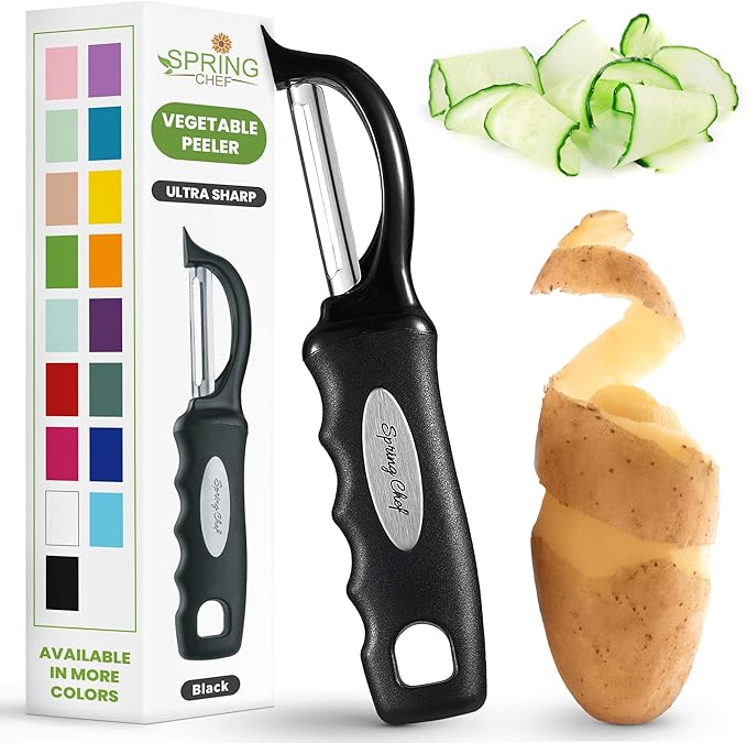 Spring Chef Swivel Vegetable Peeler for Kitchen w/Soft Grip Handle, Black