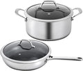 Bakoniion Hybrid Nonstick 2 QT Saucepan with Lid, Stainless Steel Honeycomb Pot with Two Pour Spouts,Compatible with All Cooktops,Dishwasher and Oven Safe