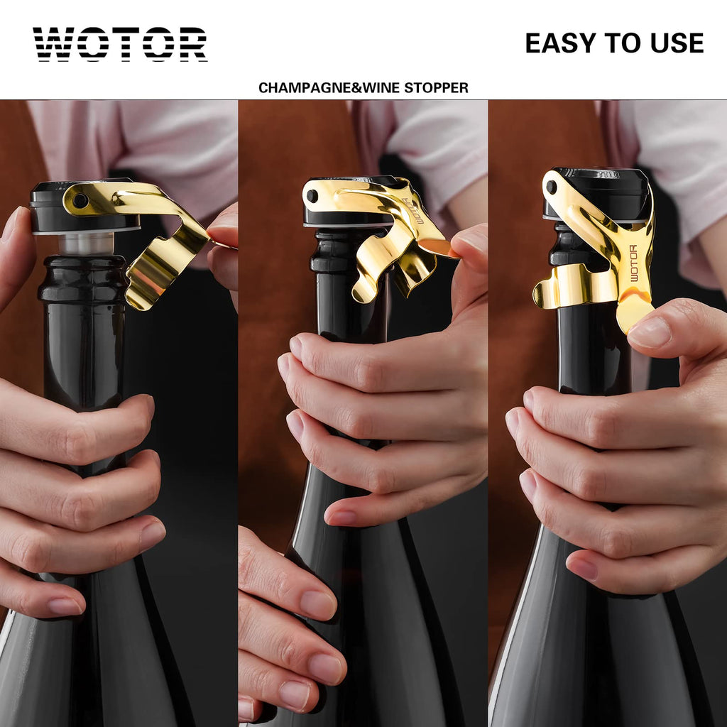 WOTOR Champagne & Wine Bottle Stoppers, 12 Pack, Gold